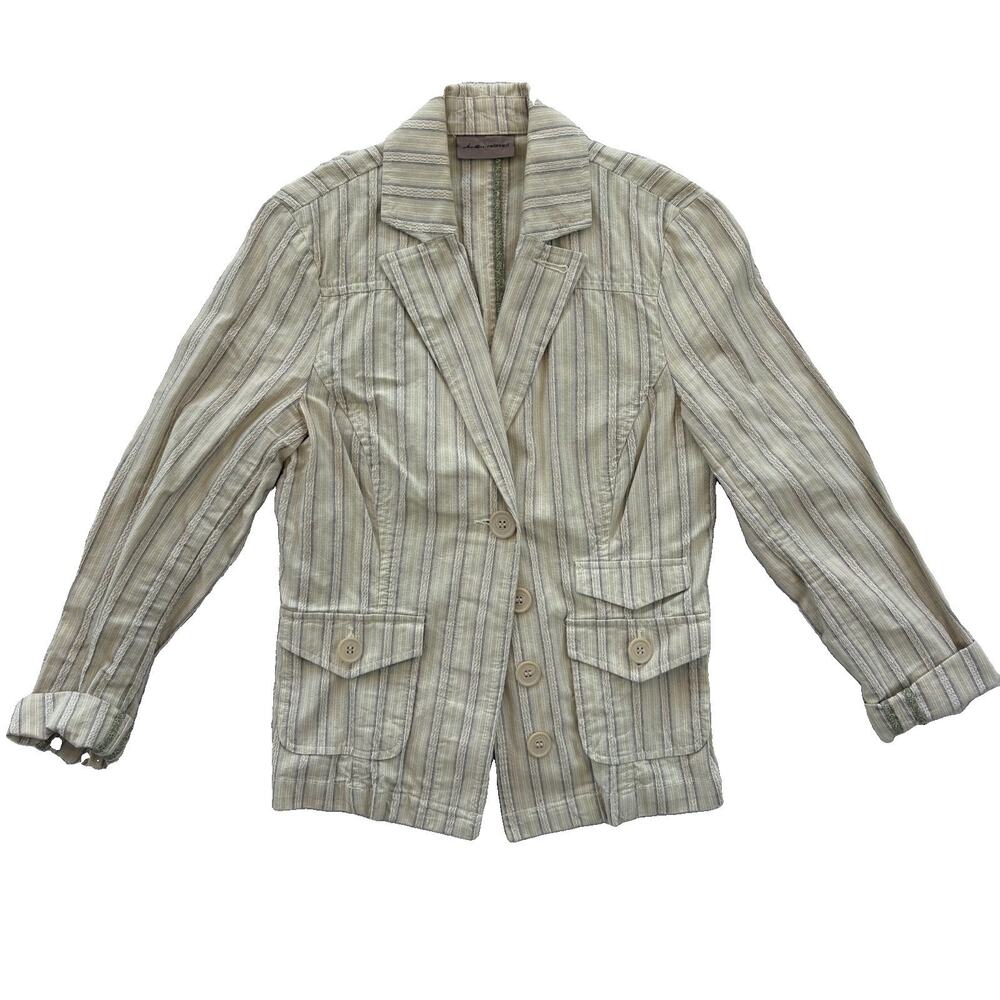 I.e. Relaxed Y2K Vtg Blazer Cream Pinstripe Steampunk Women’s Size Small